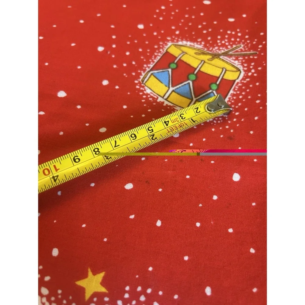 Vtg Springs Industries Christmas Santa Sleigh Reindeer Tablecloth Fabric 76x70